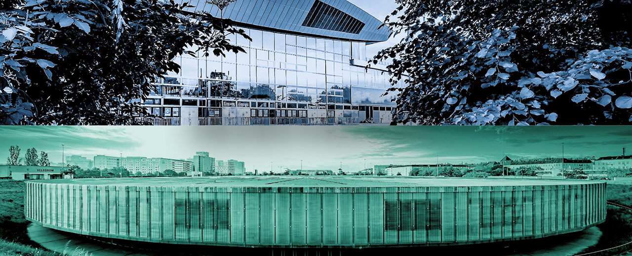 Max-Schmeling-Halle und Velodrom auf einem Bild.